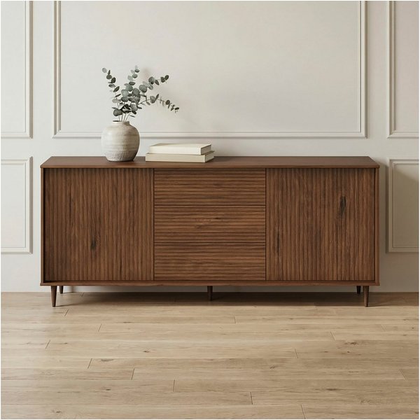 OTTO home Sideboard Malmedy Front mit gefrästen Rillen, Kommode aus massivem Kiefernholz, Push-to-open, Breite 160 cm