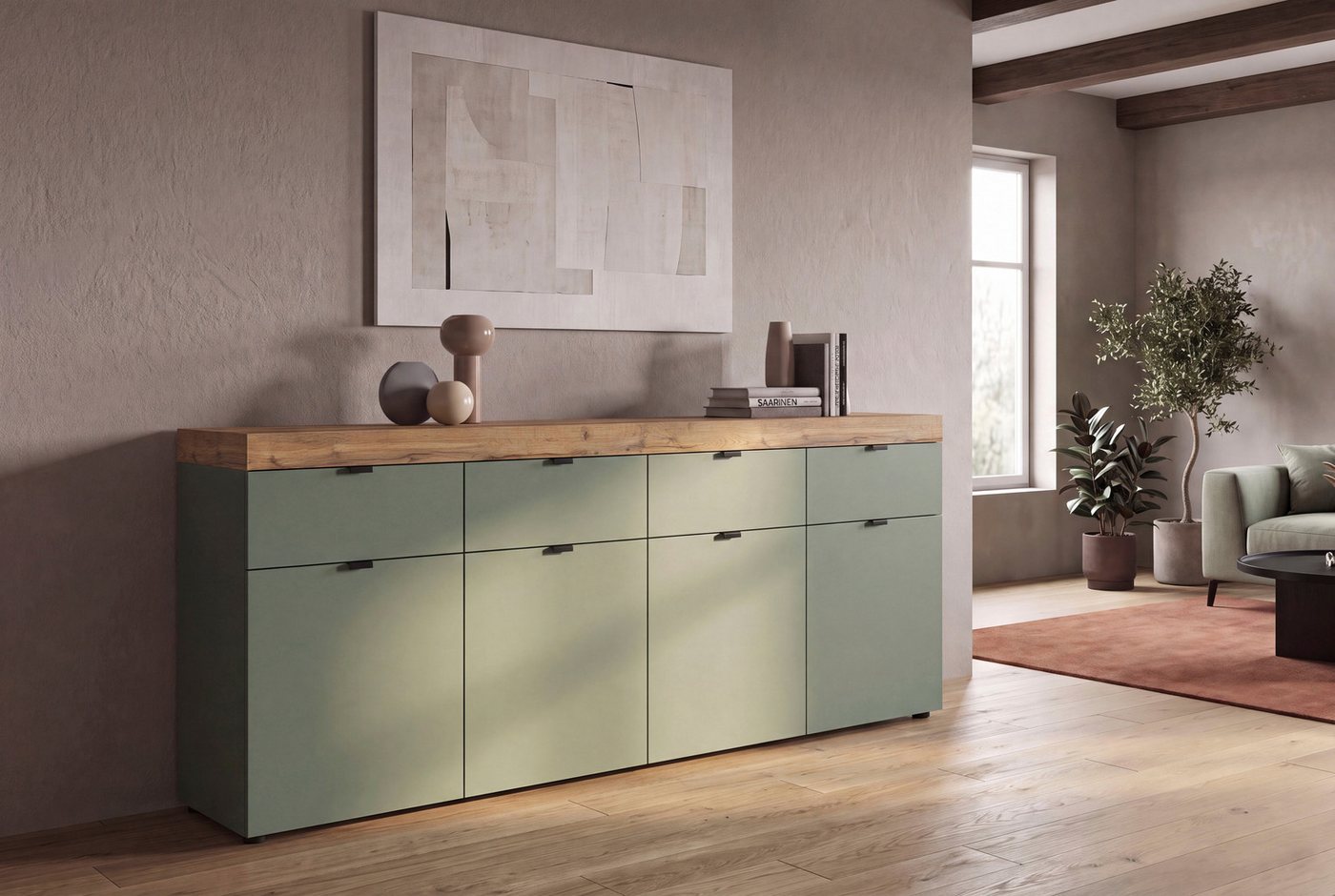 OTTO home Sideboard MAMBO II, Breite 200cm, 4 Türen, 4 Schubkästen, 8 Fächer (1 St., 2-farbige Ausführung, in verschiedenen modernen Trendfarben erhältlich), Ko – Bild 2 von 5