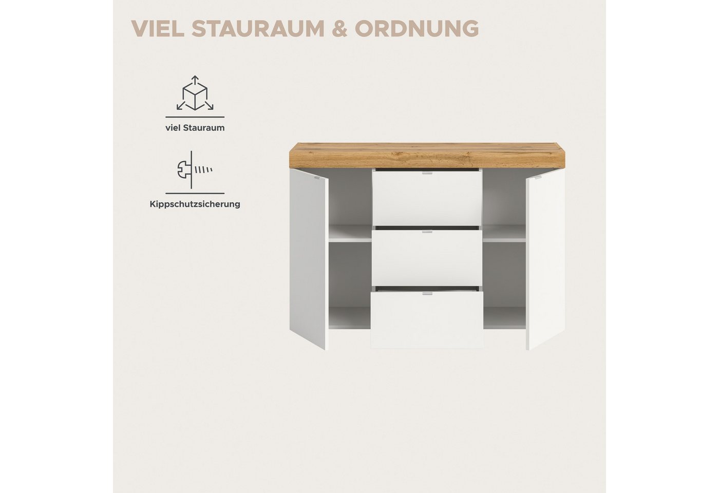 OTTO home Sideboard MAMBO II, Breite 125 cm, 2 Türen, 3 Schubkästen (1 St., 2-farbige Ausführung, in verschiedenen modernen Trendfarben erhältlich), Sideboard,  – Bild 4 von 5