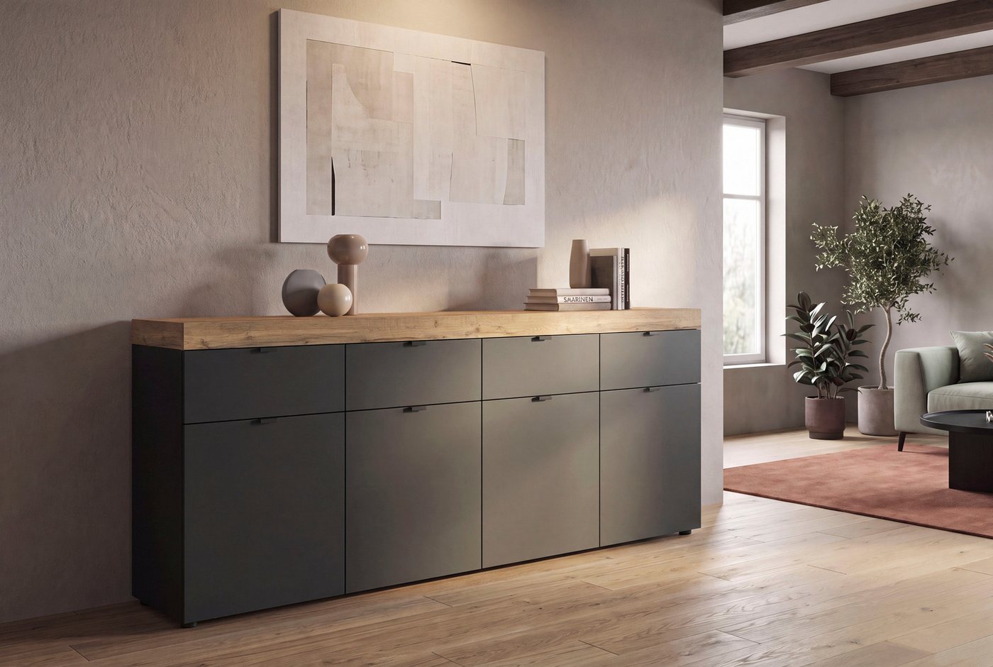 OTTO home Sideboard MAMBO II, Breite 200cm, 4 Türen, 4 Schubkästen, 8 Fächer (1 St., 2-farbige Ausführung, in verschiedenen modernen Trendfarben erhältlich), Ko – Bild 2 von 5