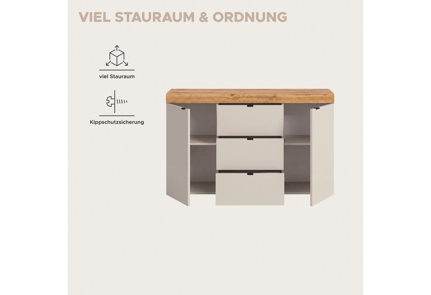 OTTO home Sideboard MAMBO II, Breite 125 cm, 2 Türen, 3 Schubkästen (1 St., 2-farbige Ausführung, in verschiedenen modernen Trendfarben erhältlich), Sideboard,  – Bild 4 von 5