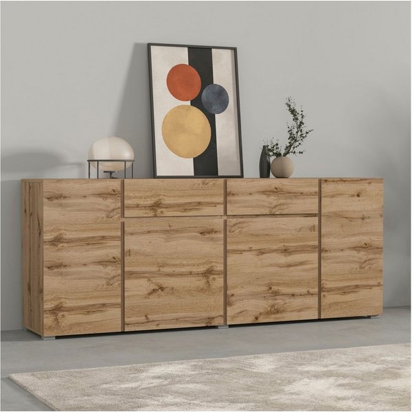 OTTO home Sideboard Metric,Breite 195 cm, grifflose Kommode 4 Türen/2 Schubkästen, Schubladenschrank mit viel Stauraum, Einlegeböden verstellbar