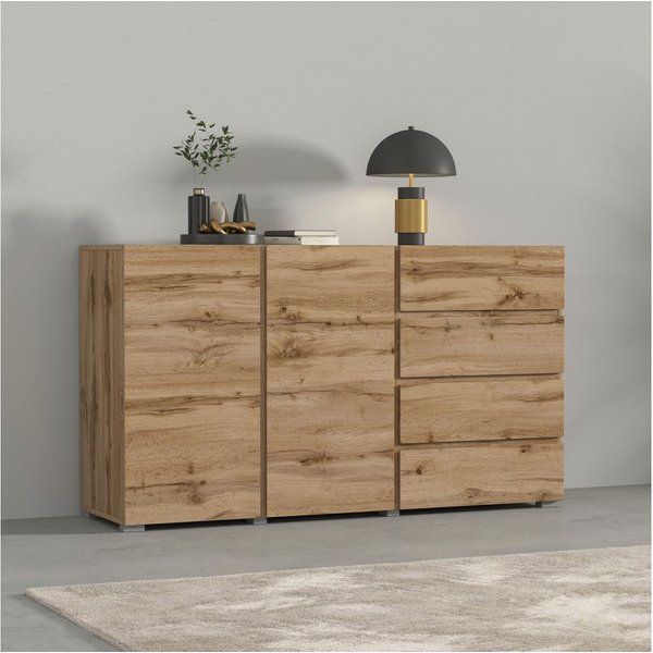 OTTO home Sideboard Metric,Breite 138 cm, grifflose Kommode 2 Türen/4 Schubkästen, Schubladenschrank mit viel Stauraum, Einlegeböden verstellbar