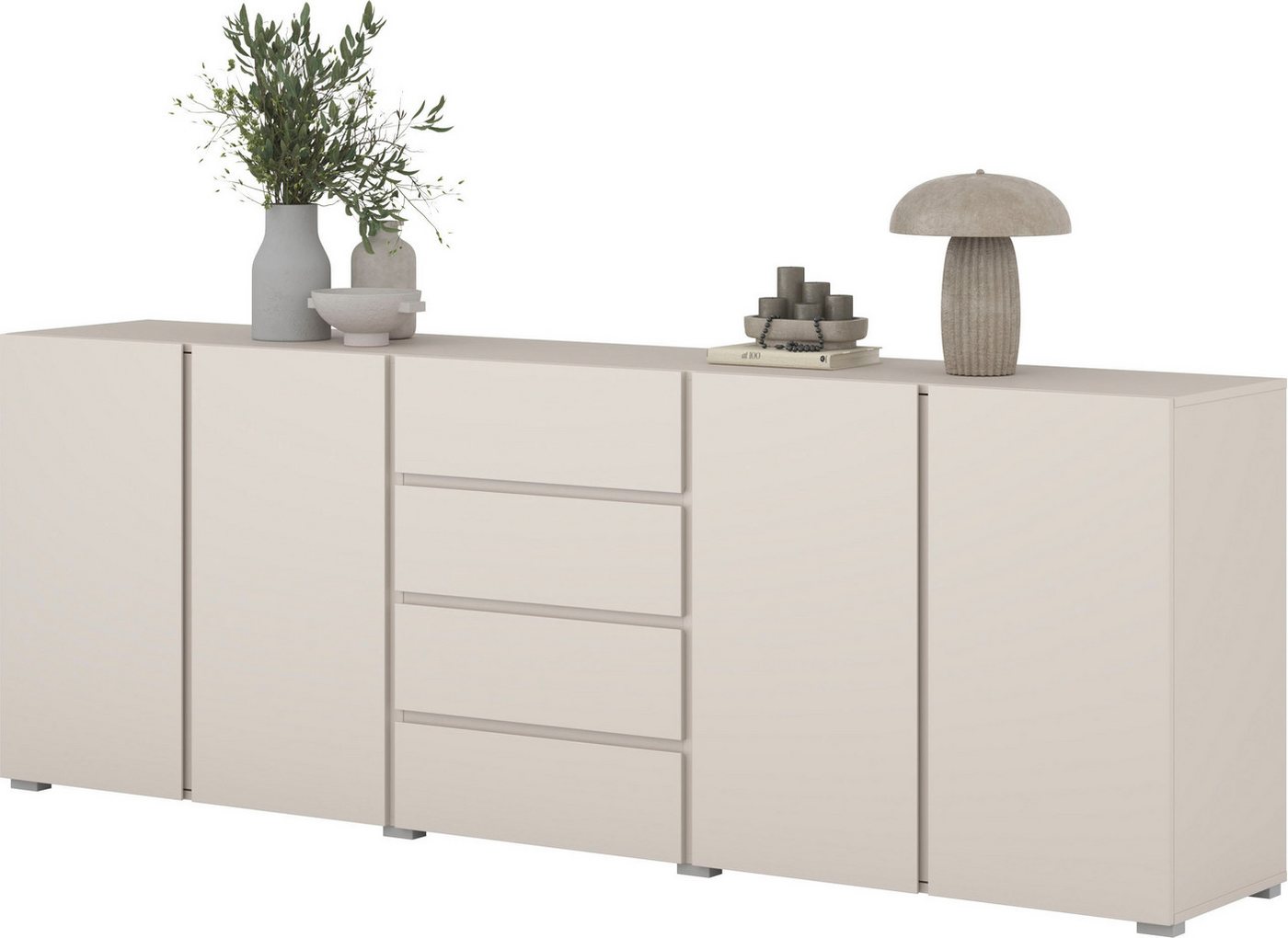 OTTO home Sideboard Metric,Breite 222 cm, grifflose Kommode 4 Türen/4 Schubkästen, Schubladenschrank mit viel Stauraum, Einlegeböden verstellbar – Bild 4 von 5