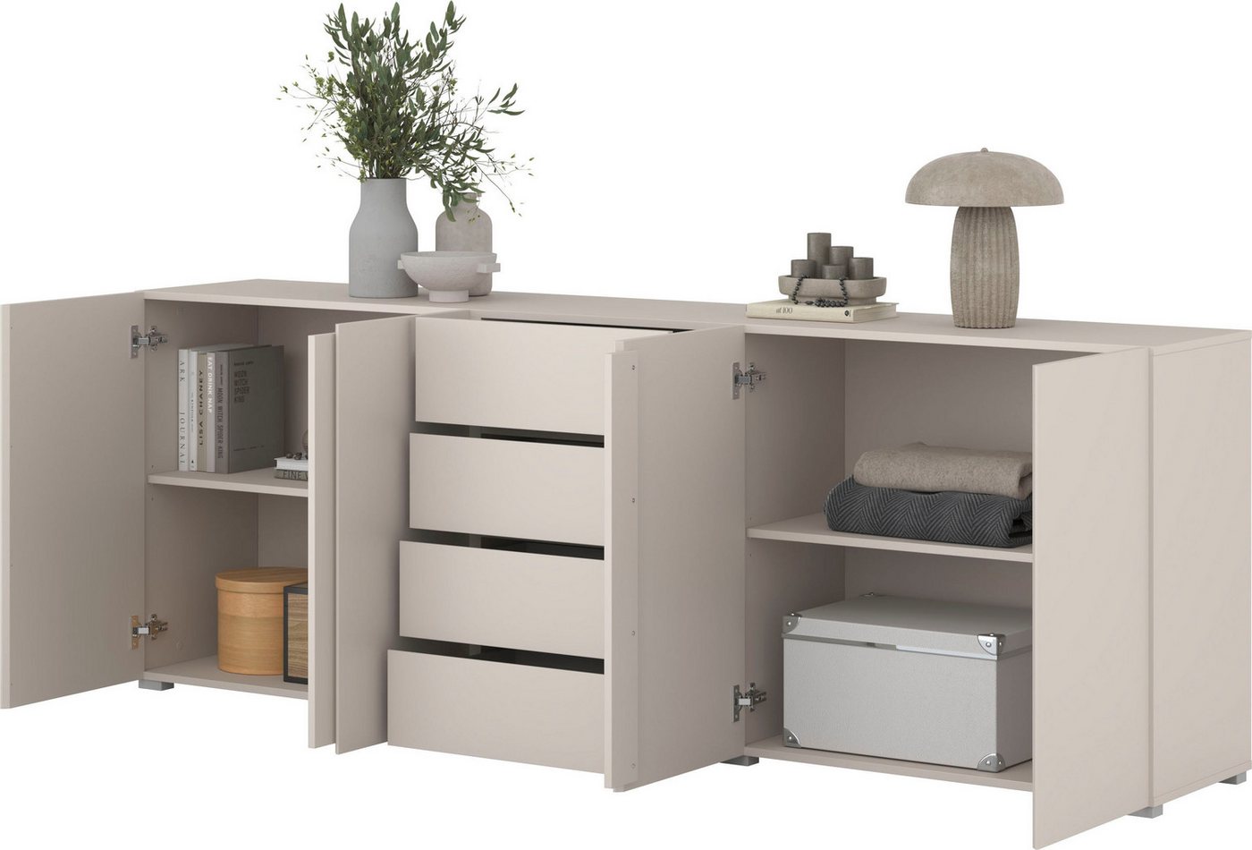 OTTO home Sideboard Metric,Breite 222 cm, grifflose Kommode 4 Türen/4 Schubkästen, Schubladenschrank mit viel Stauraum, Einlegeböden verstellbar – Bild 5 von 5