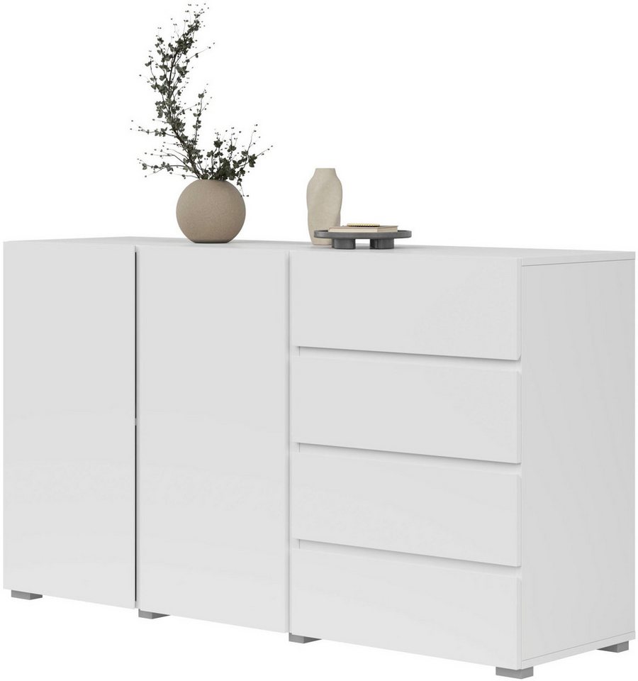 OTTO home Sideboard Metric,Breite 138 cm, grifflose Kommode 2 Türen/4 Schubkästen, Schubladenschrank mit viel Stauraum, Einlegeböden verstellbar – Bild 3 von 5