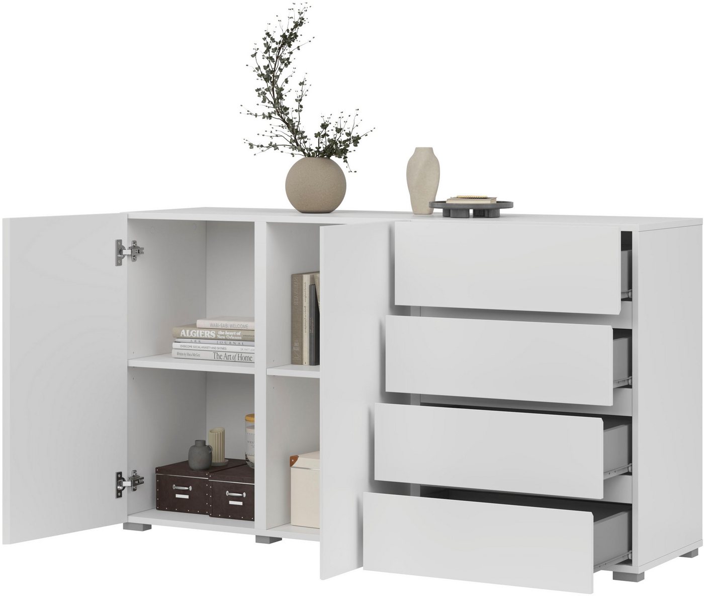 OTTO home Sideboard Metric,Breite 138 cm, grifflose Kommode 2 Türen/4 Schubkästen, Schubladenschrank mit viel Stauraum, Einlegeböden verstellbar – Bild 5 von 5