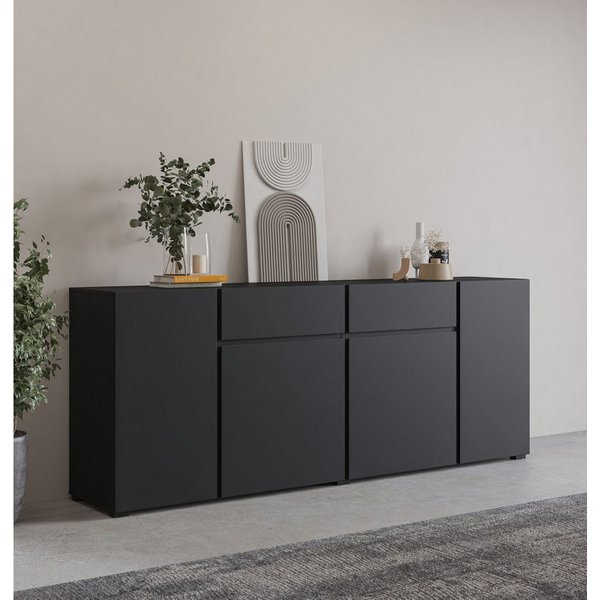 OTTO home Sideboard Metric,Breite 195 cm, grifflose Kommode 4 Türen/2 Schubkästen, Schubladenschrank mit viel Stauraum, Einlegeböden verstellbar