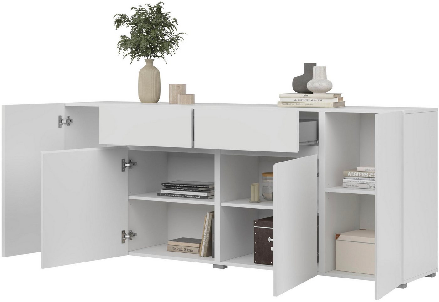 OTTO home Sideboard Metric,Breite 195 cm, grifflose Kommode 4 Türen/2 Schubkästen, Schubladenschrank mit viel Stauraum, Einlegeböden verstellbar – Bild 5 von 5