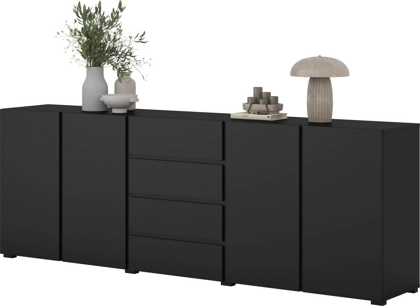OTTO home Sideboard Metric,Breite 222 cm, grifflose Kommode 4 Türen/4 Schubkästen, Schubladenschrank mit viel Stauraum, Einlegeböden verstellbar – Bild 4 von 5