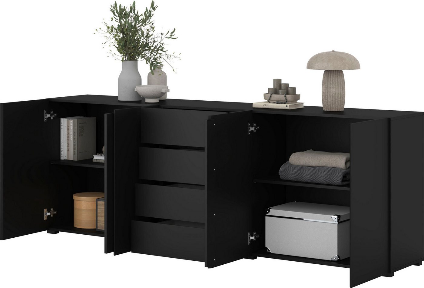OTTO home Sideboard Metric,Breite 222 cm, grifflose Kommode 4 Türen/4 Schubkästen, Schubladenschrank mit viel Stauraum, Einlegeböden verstellbar – Bild 5 von 5