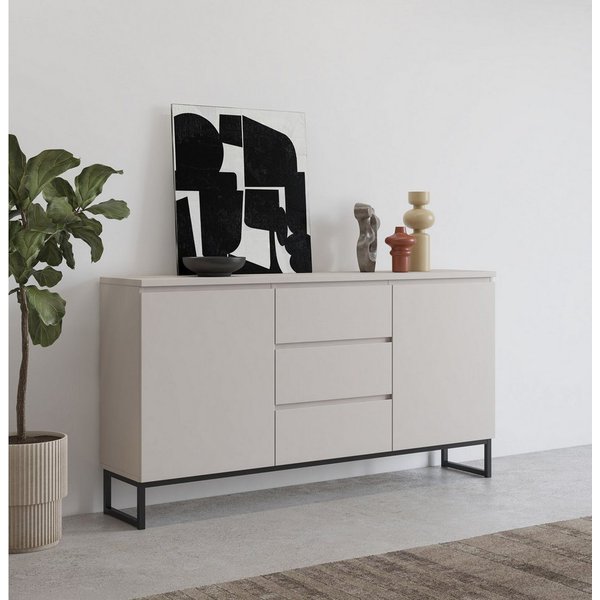OTTO home Sideboard Modo II, Breite 150 cm, moderne grifflose Kommode 2Türen/3 SK, Schubladenkommode viel Stauraum, Einlegeböden verstellbar, Metallkufen