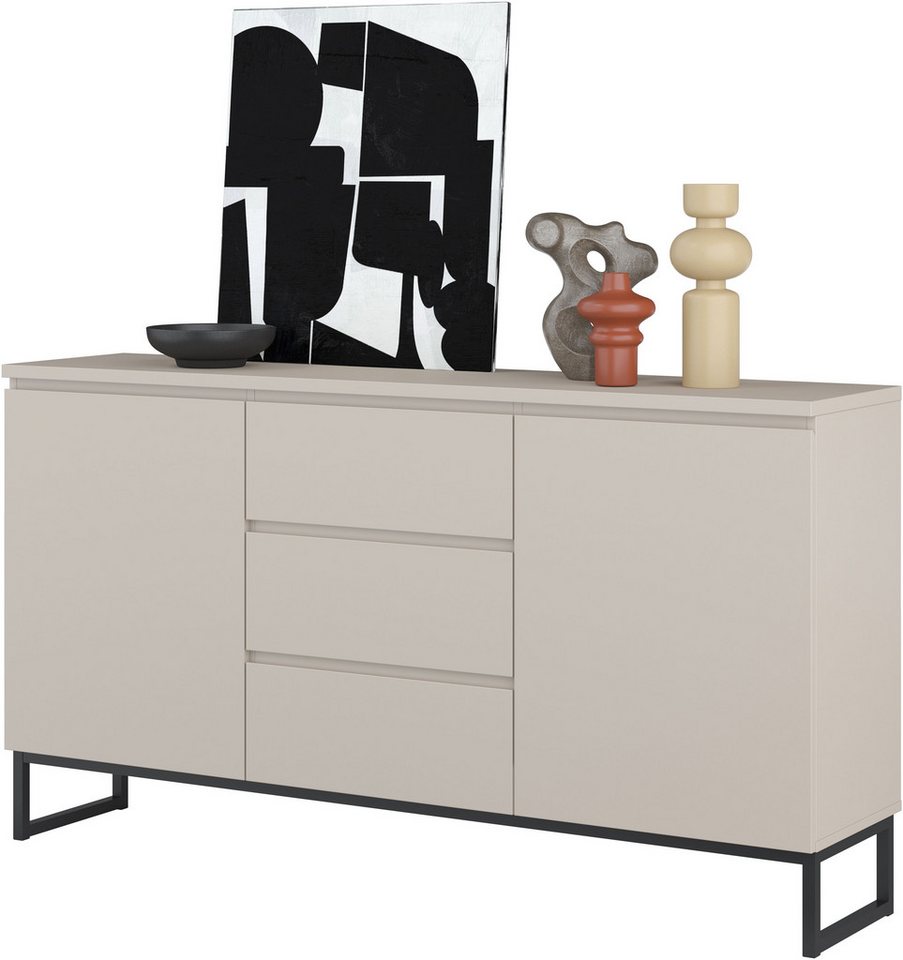 OTTO home Sideboard Modo II, Breite 150 cm, moderne grifflose Kommode 2Türen/3 SK, Schubladenkommode viel Stauraum, Einlegeböden verstellbar, Metallkufen – Bild 5 von 5