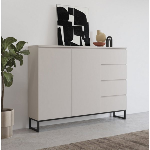 OTTO home Sideboard Modo II, Breite 150 cm, moderne grifflose Kommode 2Türen/4 SK, Schubladenschrank viel Stauraum, Einlegeböden verstellbar, Metallkufen