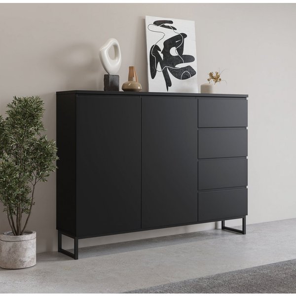 OTTO home Sideboard Modo II, Breite 150 cm, moderne grifflose Kommode 2Türen/4 SK, Schubladenschrank viel Stauraum, Einlegeböden verstellbar, Metallkufen
