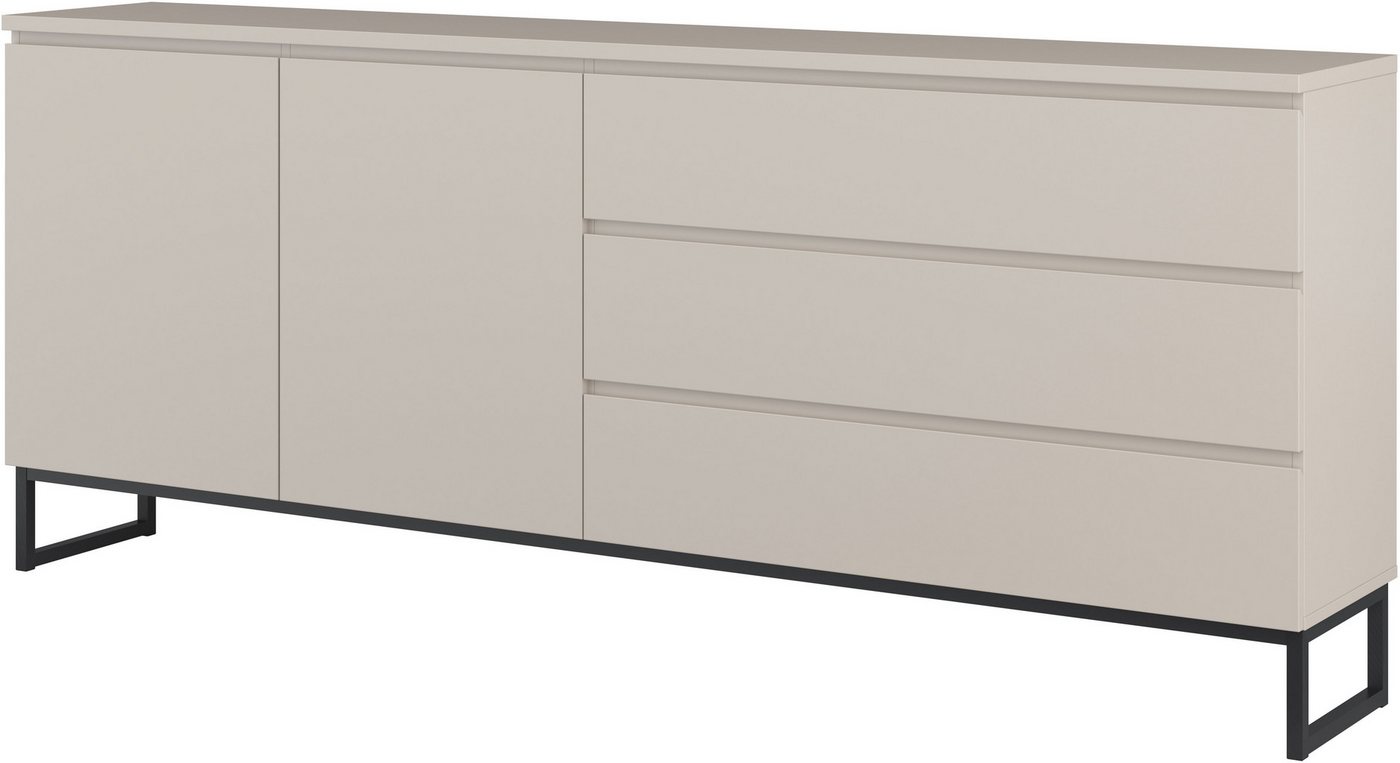 OTTO home Sideboard Modo II, Breite 200 cm, moderne grifflose Kommode 2Türen/3 SK, Schubladenkommode viel Stauraum, Einlegeböden verstellbar, Metallkufen – Bild 2 von 5