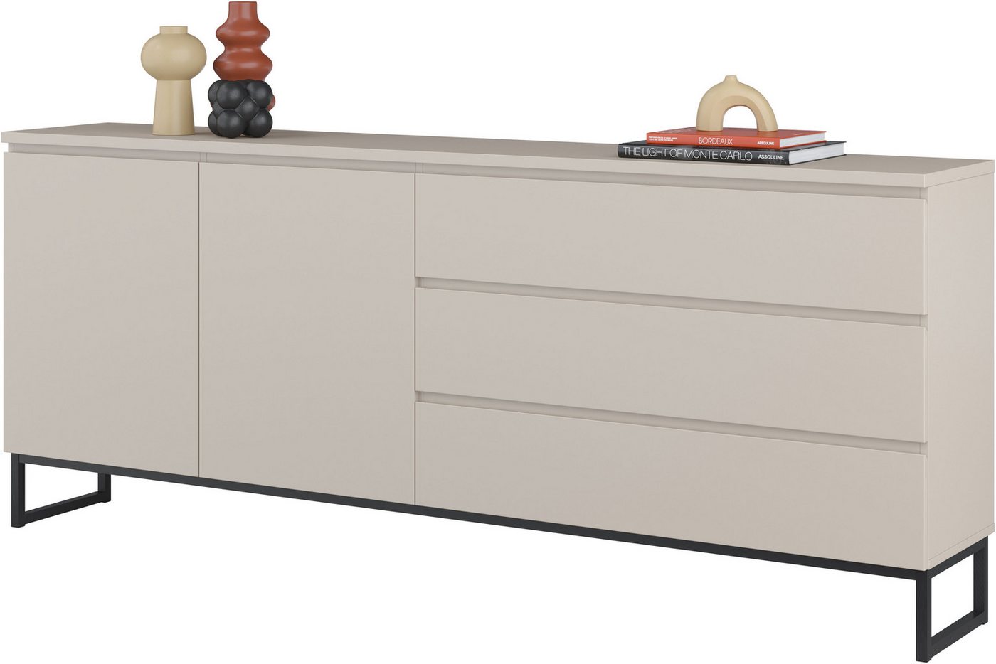 OTTO home Sideboard Modo II, Breite 200 cm, moderne grifflose Kommode 2Türen/3 SK, Schubladenkommode viel Stauraum, Einlegeböden verstellbar, Metallkufen – Bild 5 von 5
