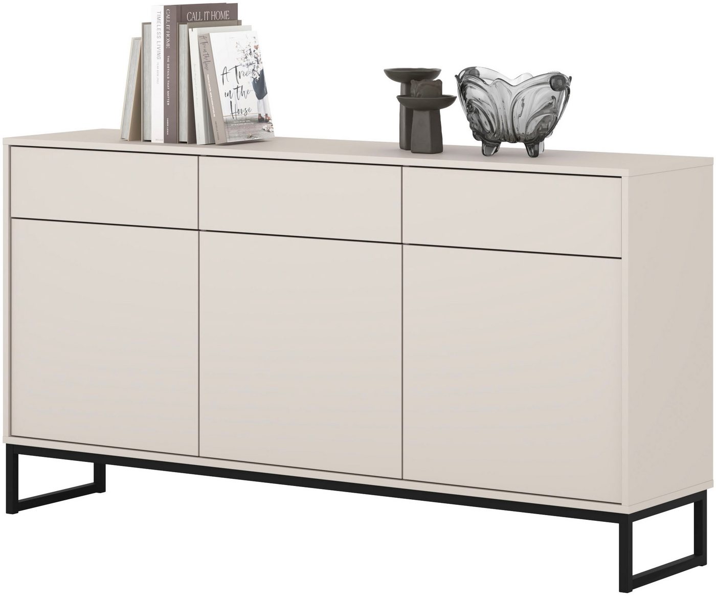OTTO home Sideboard Olbia, Breite 157 cm, grifflose Kommode 3 Türen/3 Schubkästen., Schubladenkommode mit viel Stauraum, Einlegeböden verstellbar – Bild 5 von 5