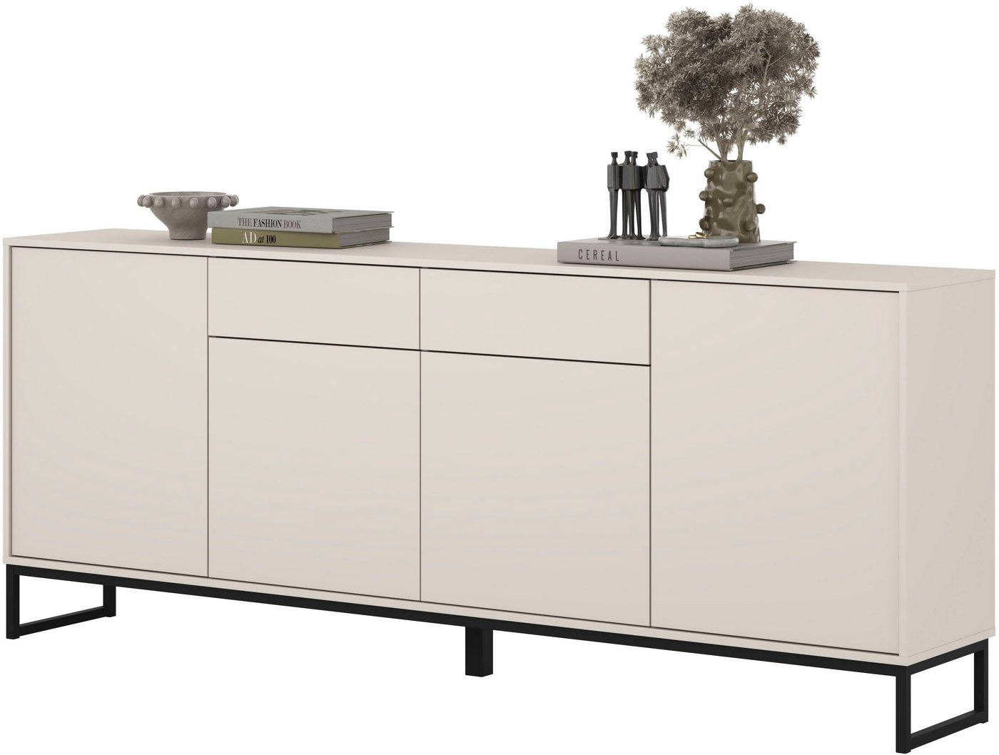 OTTO home Sideboard Olbia, Breite 208,5 cm, grifflose Kommode 4 Türen/2 Schubkästen., Schubladenkommode mit viel Stauraum, Einlegeböden verstellbar – Bild 4 von 5
