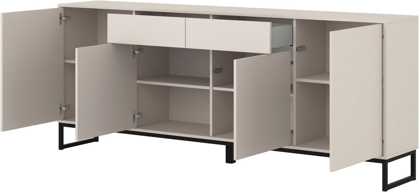 OTTO home Sideboard Olbia, Breite 208,5 cm, grifflose Kommode 4 Türen/2 Schubkästen., Schubladenkommode mit viel Stauraum, Einlegeböden verstellbar – Bild 5 von 5