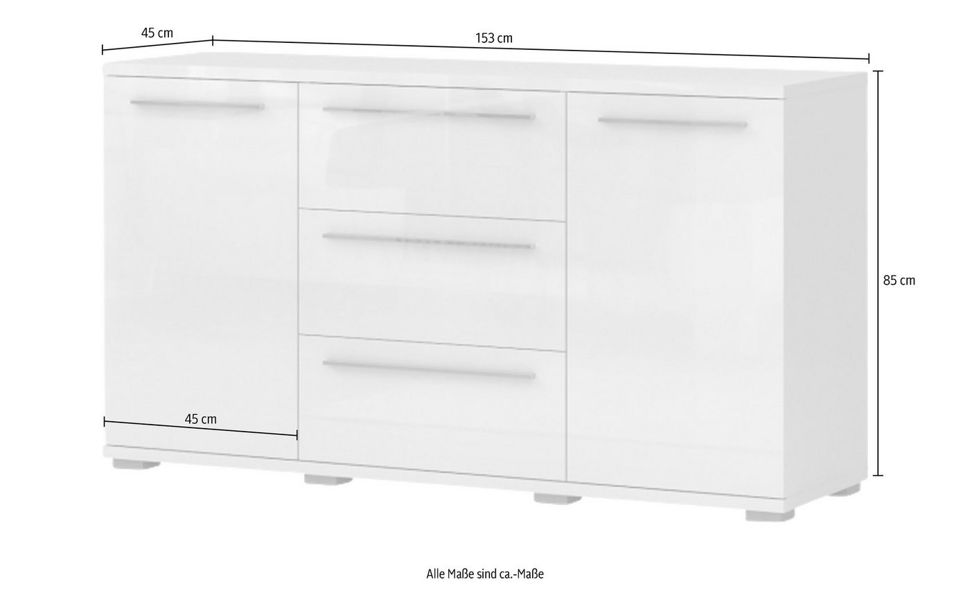 OTTO home Sideboard Piano, Kombikommode, 2-türig mit 3 Schubladen, 153x45x85cm, UV lackiert, hochglänzend, Soft-Close Funktion – Bild 4 von 5