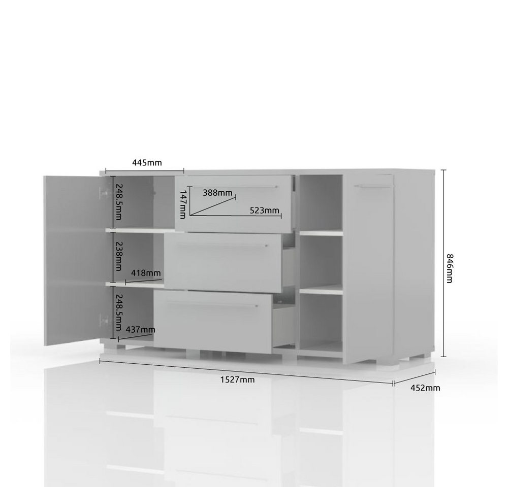 OTTO home Sideboard Piano, Kombikommode, 2-türig mit 3 Schubladen, 153x45x85cm, UV lackiert, hochglänzend, Soft-Close Funktion – Bild 2 von 5