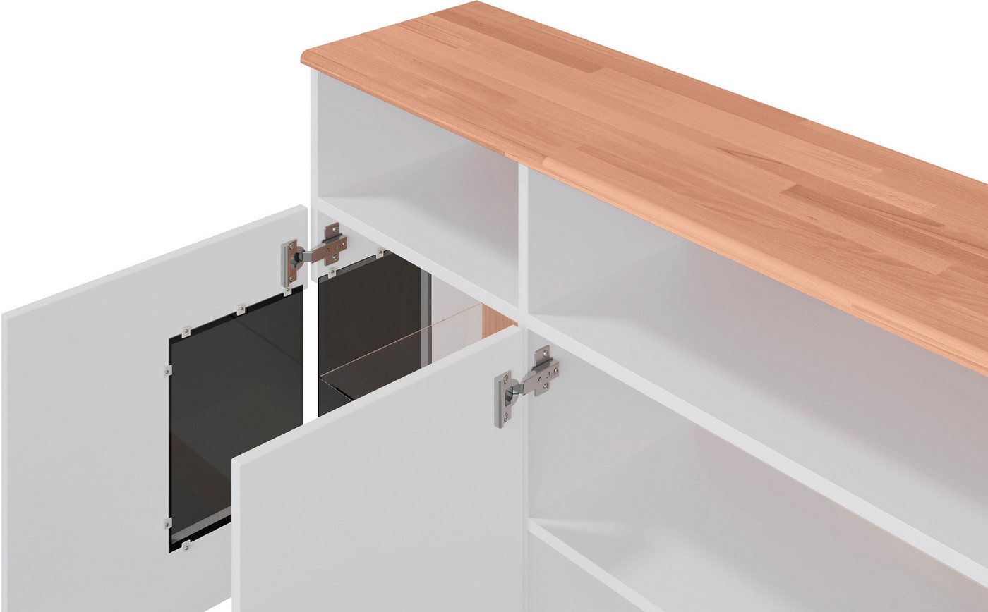 OTTO home Sideboard RIBE20 Fronten massiv,Korpus Melamin, 2 Türen mit Glaseinsatz, B/T/H: 180/35/80cm, schwarze Metall Griffe,2 Türen mit Glaseinsatz – Bild 3 von 5