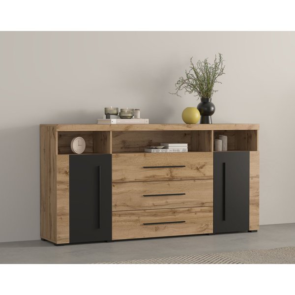 OTTO home Sideboard Roger,Breite 182cm, stilvolle Schrank, 2 Holztüren 3 Schubladen, Kommode mit viel Stauraum, Einlegeböden verstellbar
