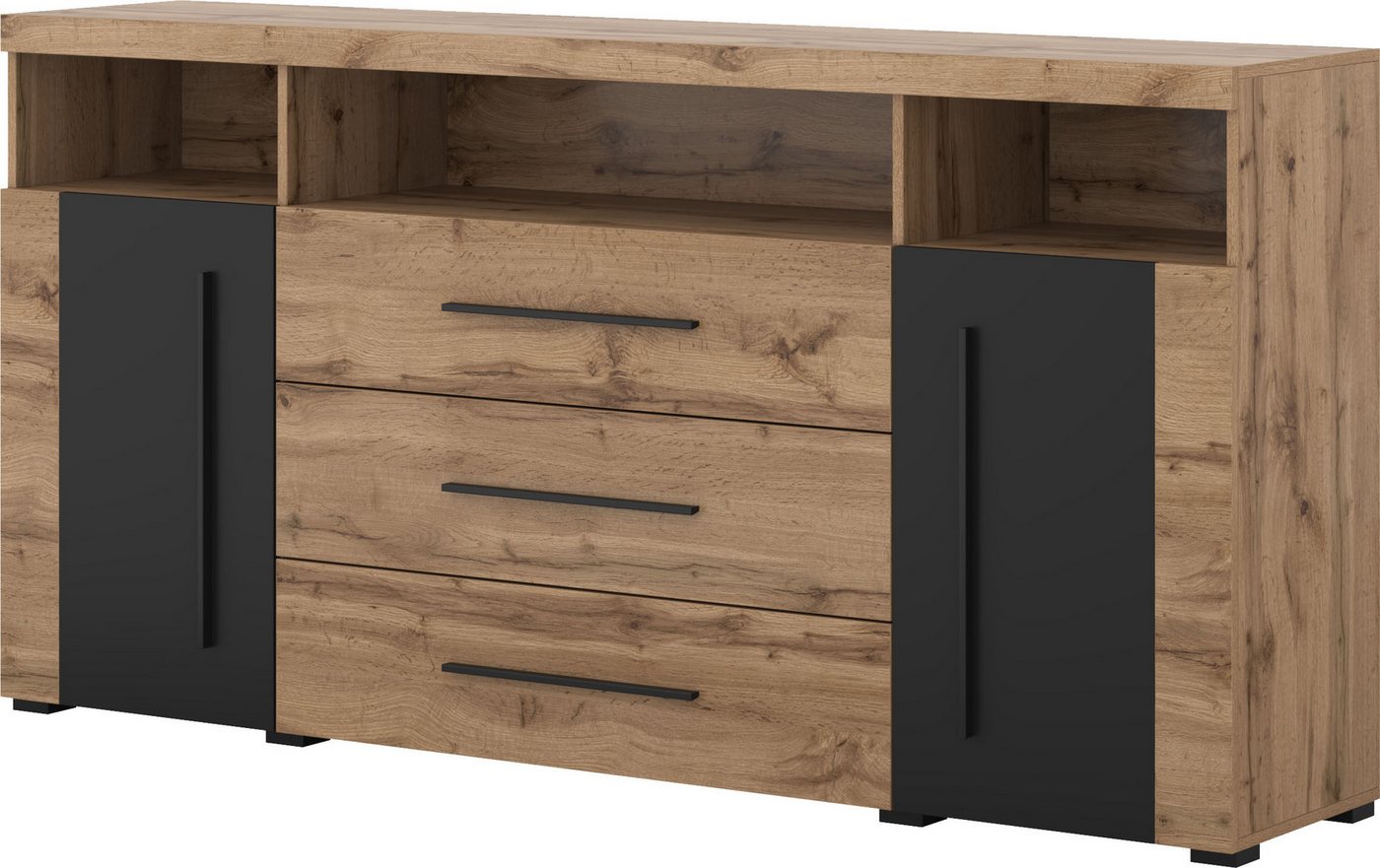 OTTO home Sideboard Roger,Breite 182cm, stilvolle Schrank, 2 Holztüren 3 Schubladen, Kommode mit viel Stauraum, Einlegeböden verstellbar – Bild 2 von 5