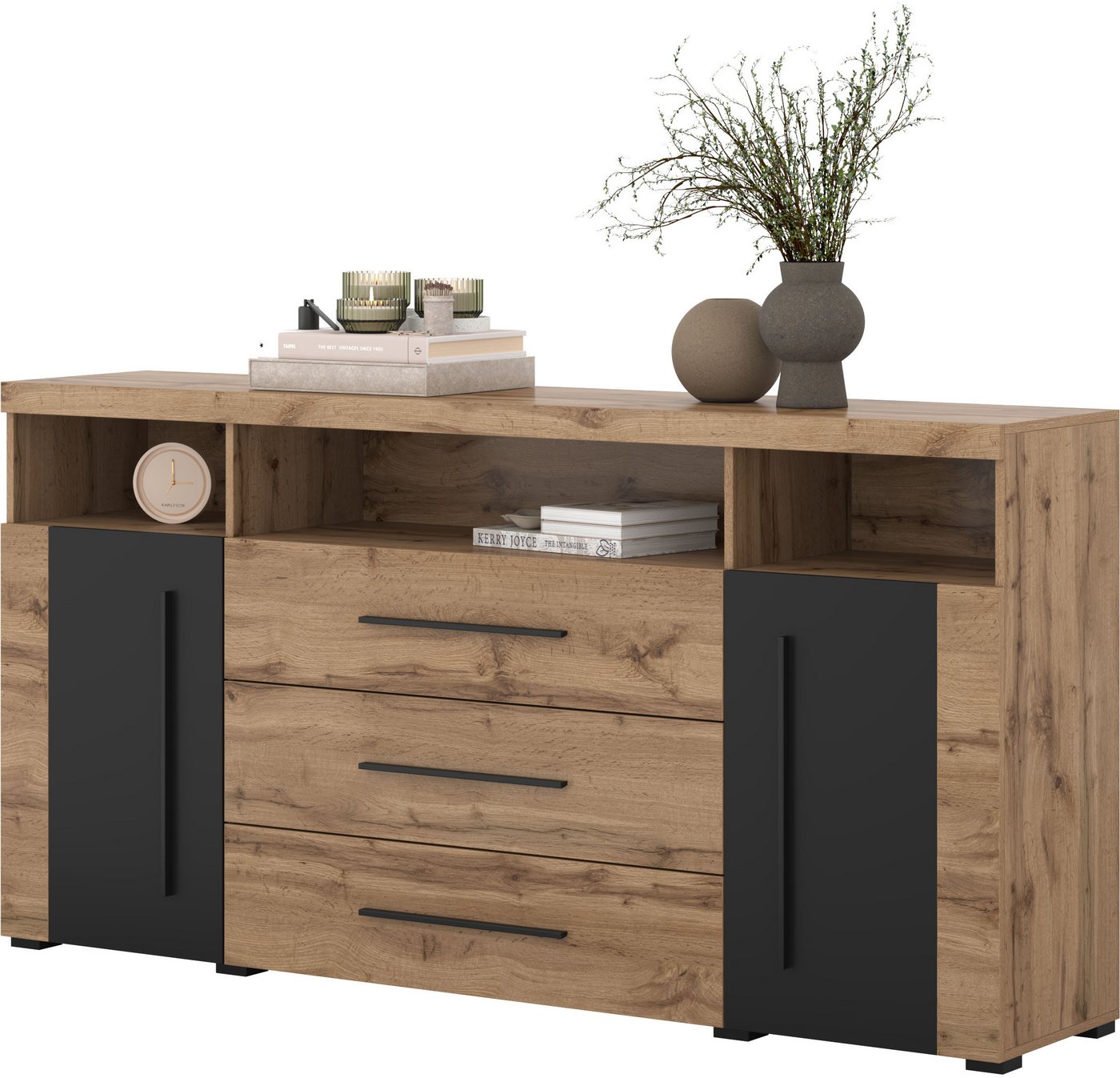 OTTO home Sideboard Roger,Breite 182cm, stilvolle Schrank, 2 Holztüren 3 Schubladen, Kommode mit viel Stauraum, Einlegeböden verstellbar – Bild 3 von 5