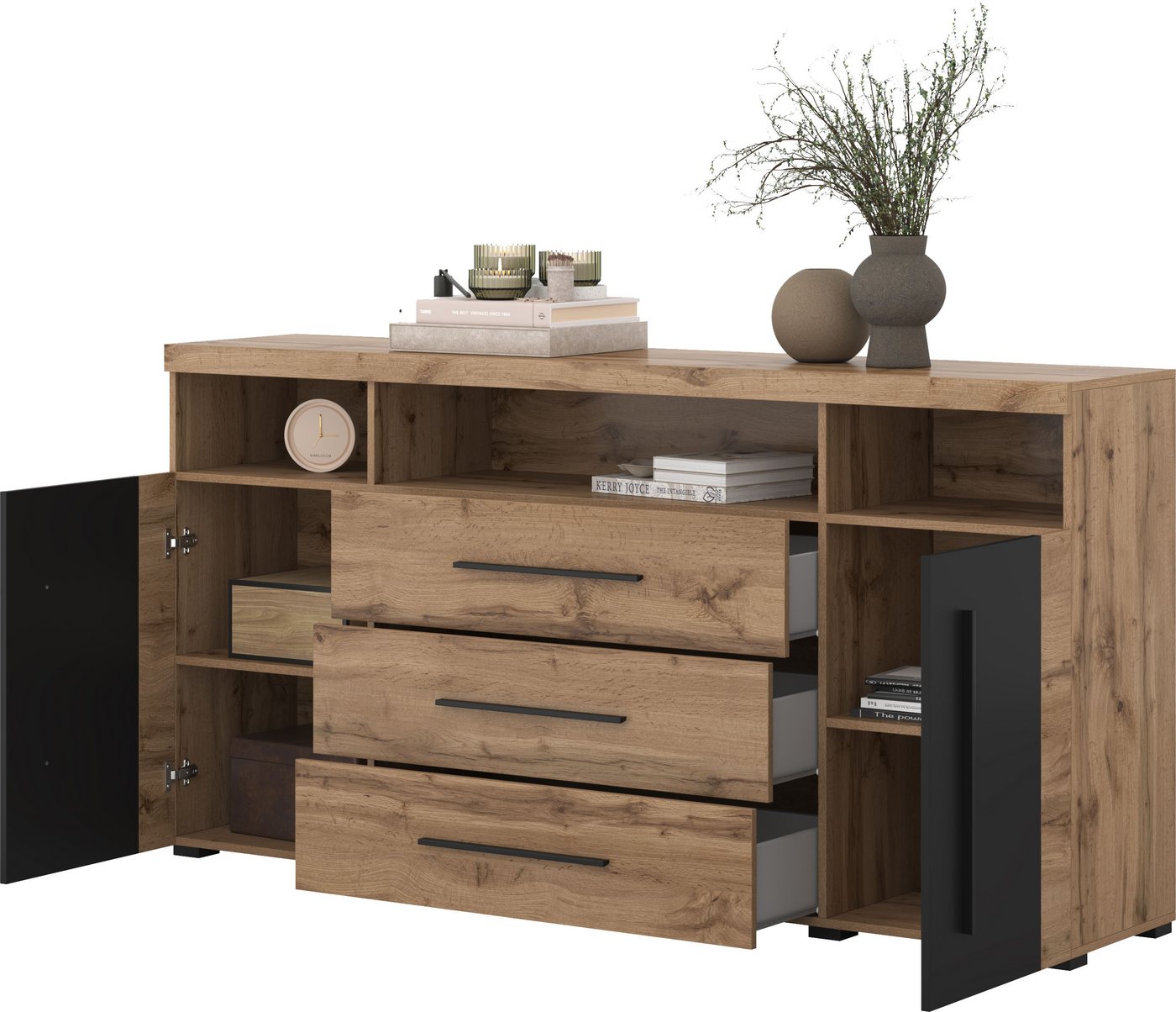 OTTO home Sideboard Roger,Breite 182cm, stilvolle Schrank, 2 Holztüren 3 Schubladen, Kommode mit viel Stauraum, Einlegeböden verstellbar – Bild 5 von 5