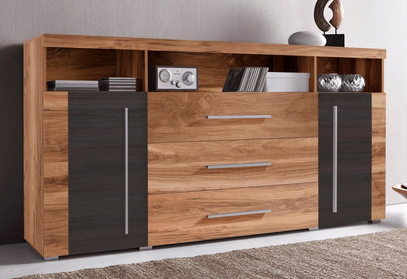 OTTO home Sideboard Roger,Breite 182cm, stilvolle Schrank, 2 Holztüren 3 Schubladen, Kommode mit viel Stauraum, Einlegeböden verstellbar – Bild 3 von 5