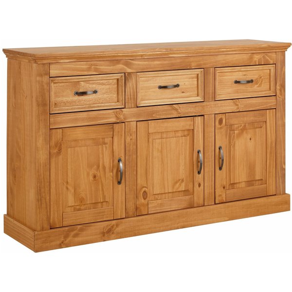 OTTO home Sideboard Selma Kommode mit 3 Türen, 3 Schubläden und 6 Fächer, Metallgriffe, aus massivem Kiefernholz, 3 Einlegeböden, mit dekorativer Fräsung