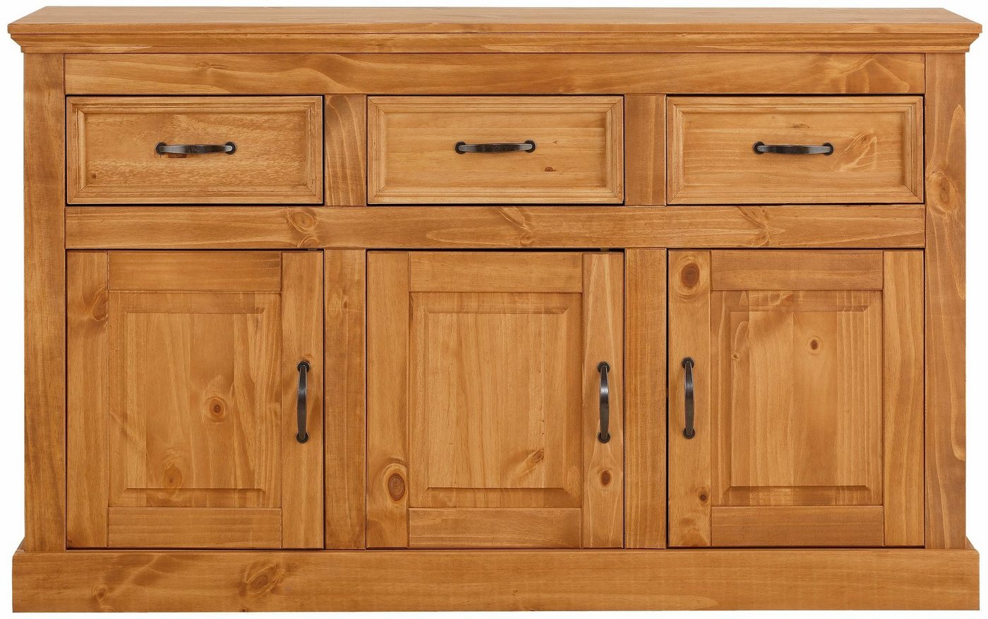 OTTO home Sideboard Selma Kommode mit 3 Türen, 3 Schubläden und 6 Fächer, Metallgriffe, aus massivem Kiefernholz, 3 Einlegeböden, mit dekorativer Fräsung – Bild 4 von 5