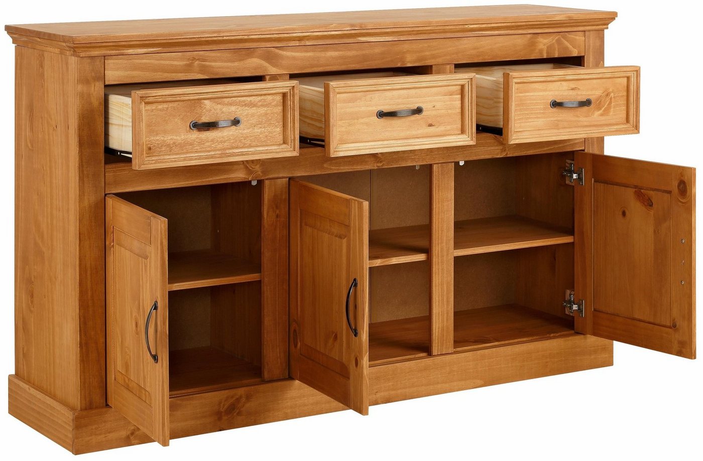 OTTO home Sideboard Selma Kommode mit 3 Türen, 3 Schubläden und 6 Fächer, Metallgriffe, aus massivem Kiefernholz, 3 Einlegeböden, mit dekorativer Fräsung – Bild 5 von 5