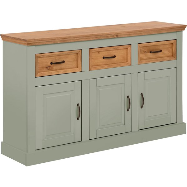 OTTO home Sideboard Selma Kommode mit 3 Türen, 3 Schubläden und 6 Fächer, Metallgriffe, aus massivem Kiefernholz, 3 Einlegeböden, mit dekorativer Fräsung