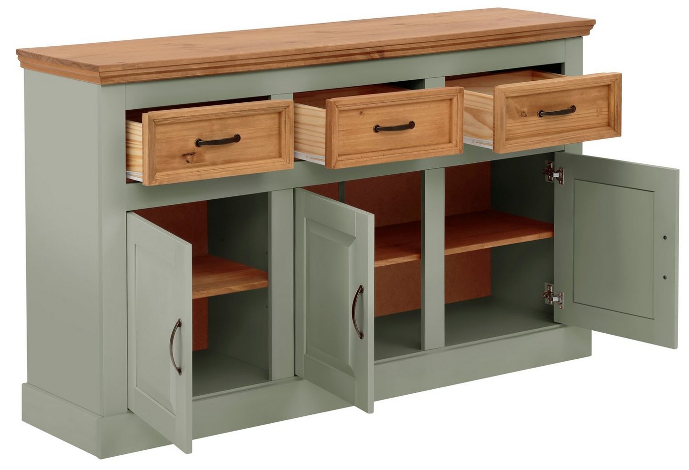 OTTO home Sideboard Selma Kommode mit 3 Türen, 3 Schubläden und 6 Fächer, Metallgriffe, aus massivem Kiefernholz, 3 Einlegeböden, mit dekorativer Fräsung – Bild 5 von 5