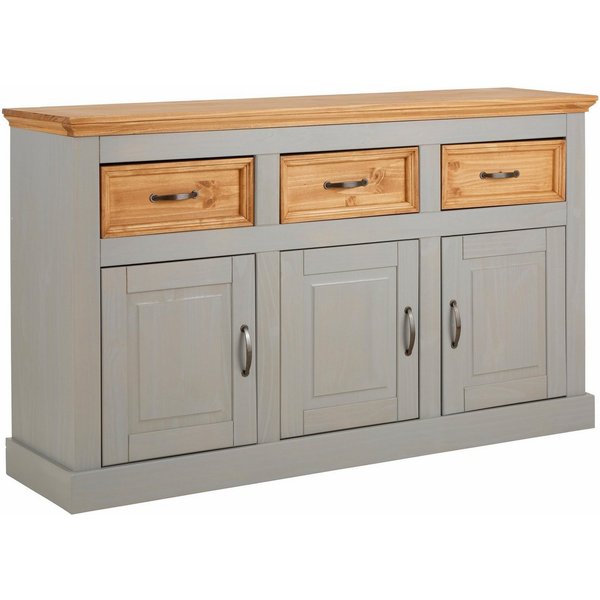OTTO home Sideboard Selma Kommode mit 3 Türen, 3 Schubläden und 6 Fächer, Metallgriffe, aus massivem Kiefernholz, 3 Einlegeböden, mit dekorativer Fräsung