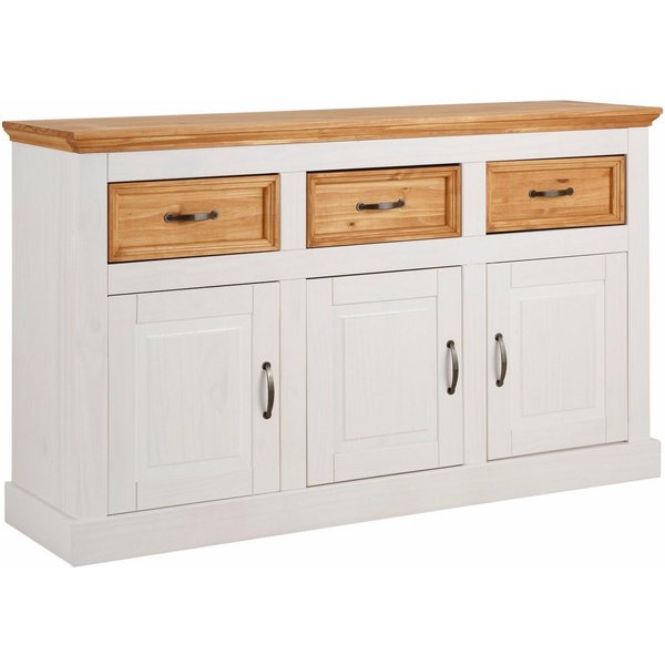 OTTO home Sideboard Selma Kommode mit 3 Türen, 3 Schubläden und 6 Fächer, Metallgriffe, aus massivem Kiefernholz, 3 Einlegeböden, mit dekorativer Fräsung
