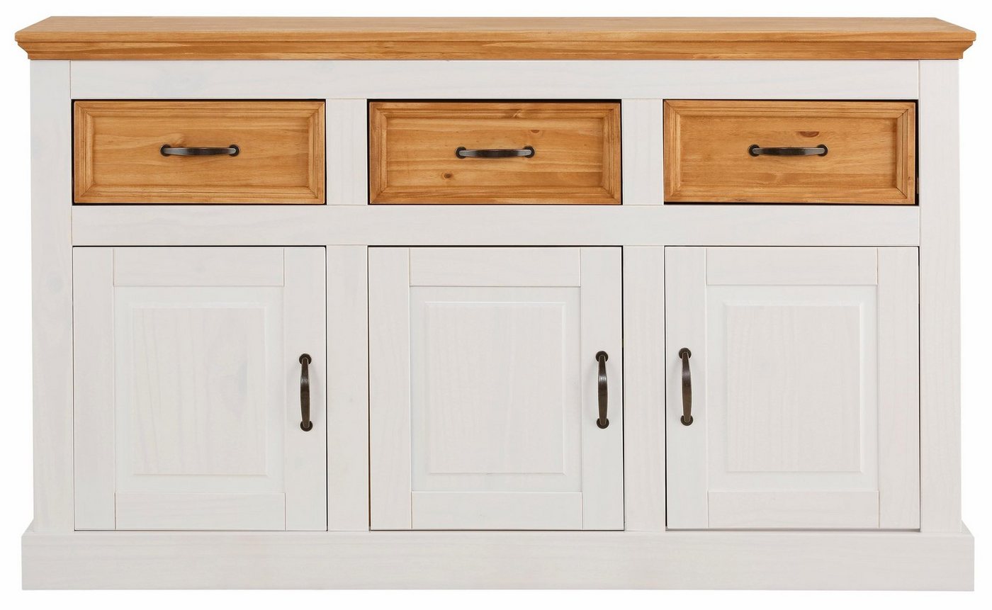 OTTO home Sideboard Selma Kommode mit 3 Türen, 3 Schubläden und 6 Fächer, Metallgriffe, aus massivem Kiefernholz, 3 Einlegeböden, mit dekorativer Fräsung – Bild 4 von 5