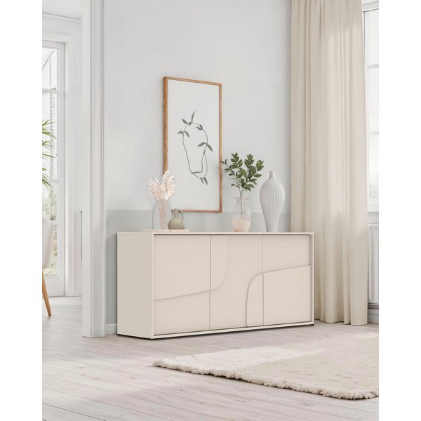 OTTO home Sideboard Stone, 155 cm breit, 3 Türen, Anrichte, Kommode, Stauraumschrank, 3D-Design, Push-to-open, Innenraum großzügig, Füße 14/2 cm wählbar