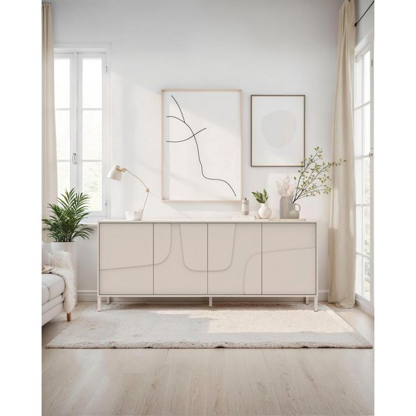 OTTO home Sideboard Stone, 205 cm breit, 4 Türen, Anrichte, Kommode, Stauraumschrank, 3D-Design, Push-to-open, Innenraum großzügig, Füße 14/2 cm wählbar