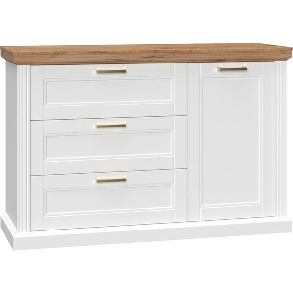 OTTO home Sideboard Tara, Landhaus Kombikommode B/T/H: 138/48/91 cm, FSC®-zertifiziert (Soft-Close-Funktion, goldfarbene Metallgriffe, Innendekor Holzoptik), la