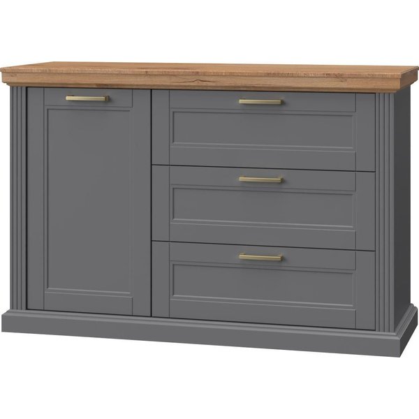 OTTO home Sideboard Tara, Landhaus Kombikommode B/T/H: 138/48/91 cm, FSC®-zertifiziert (Soft-Close-Funktion, goldfarbene Metallgriffe, Innendekor Holzoptik), la