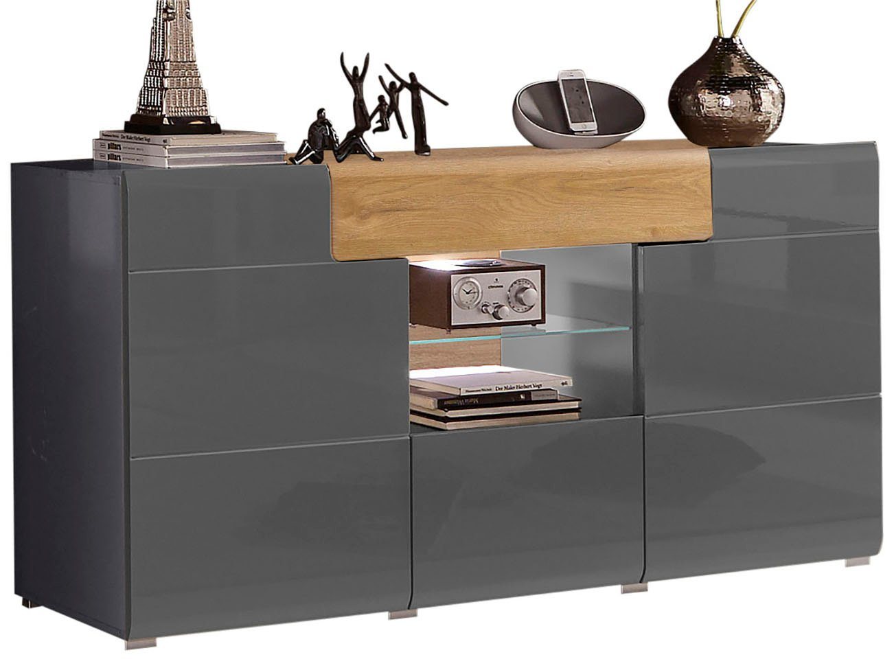 OTTO home Sideboard Toledo,Breite 159cm,moderne Anrichte mit dekorative Fräsungen,grifflos, Kommode viel Stauraum, Einlegeböden verstellbar,ohne Beleuchtung – Bild 2 von 5