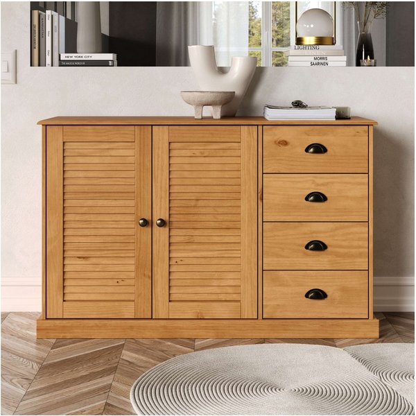 OTTO home Sideboard Turia, mit Lamellentüren, Kommode aus massivem Kiefernholz, FSC®, 4 Schubkasten, Breite 125 cm