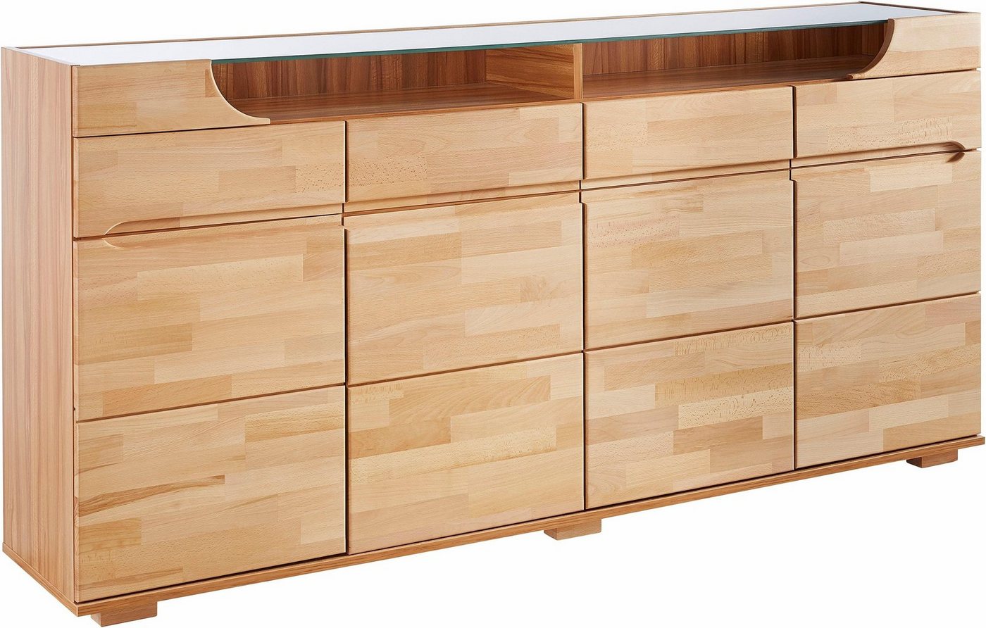 OTTO home Sideboard Vetro,200cm breit,40 cm tief,4 Schubladen Oberplatte aus Glas, Kernbuche massiv, Holzwerkstoff, 4Türen,4 Schubladen, Griffmulden – Bild 3 von 5