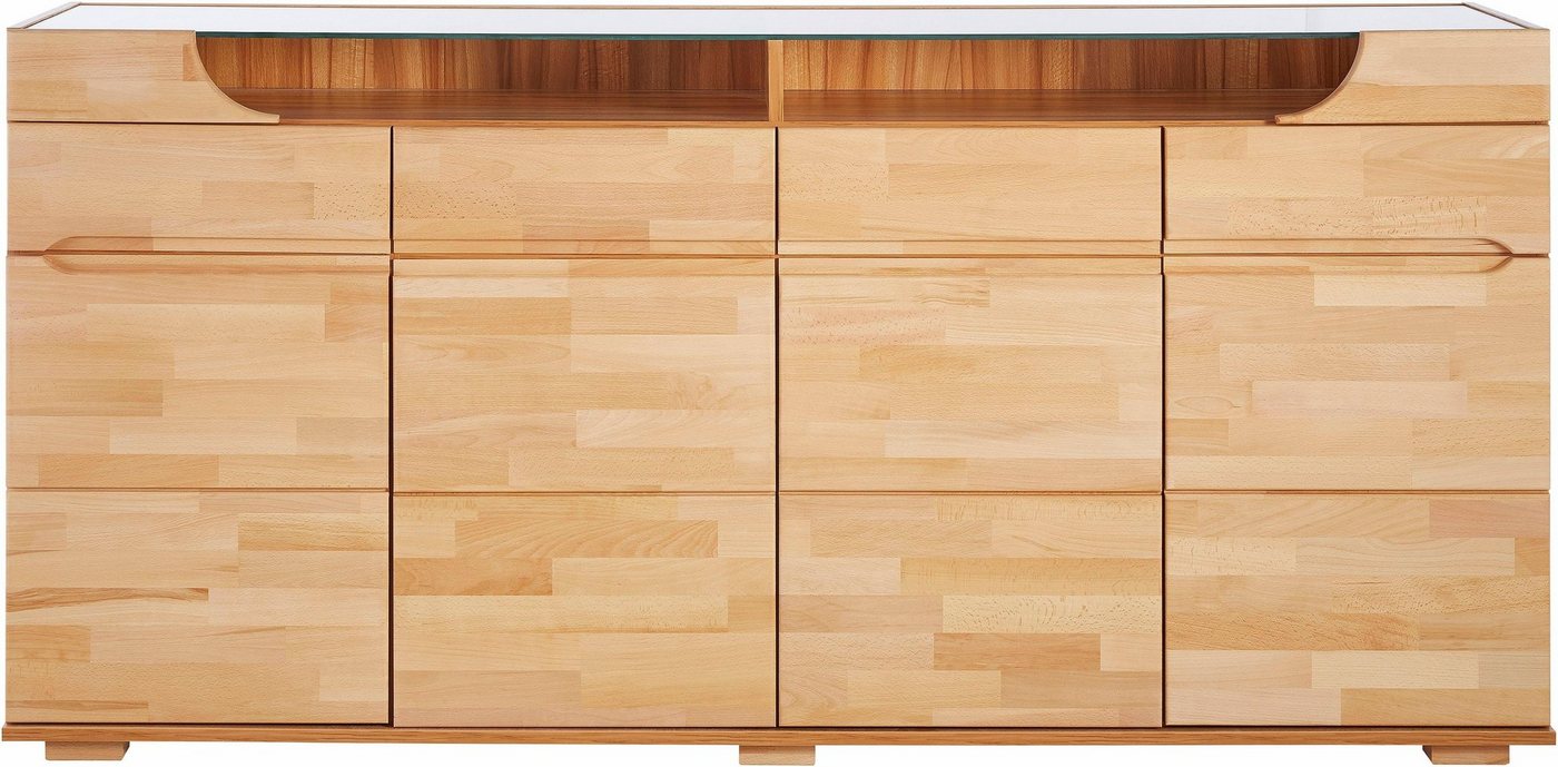 OTTO home Sideboard Vetro,200cm breit,40 cm tief,4 Schubladen Oberplatte aus Glas, Kernbuche massiv, Holzwerkstoff, 4Türen,4 Schubladen, Griffmulden – Bild 4 von 5