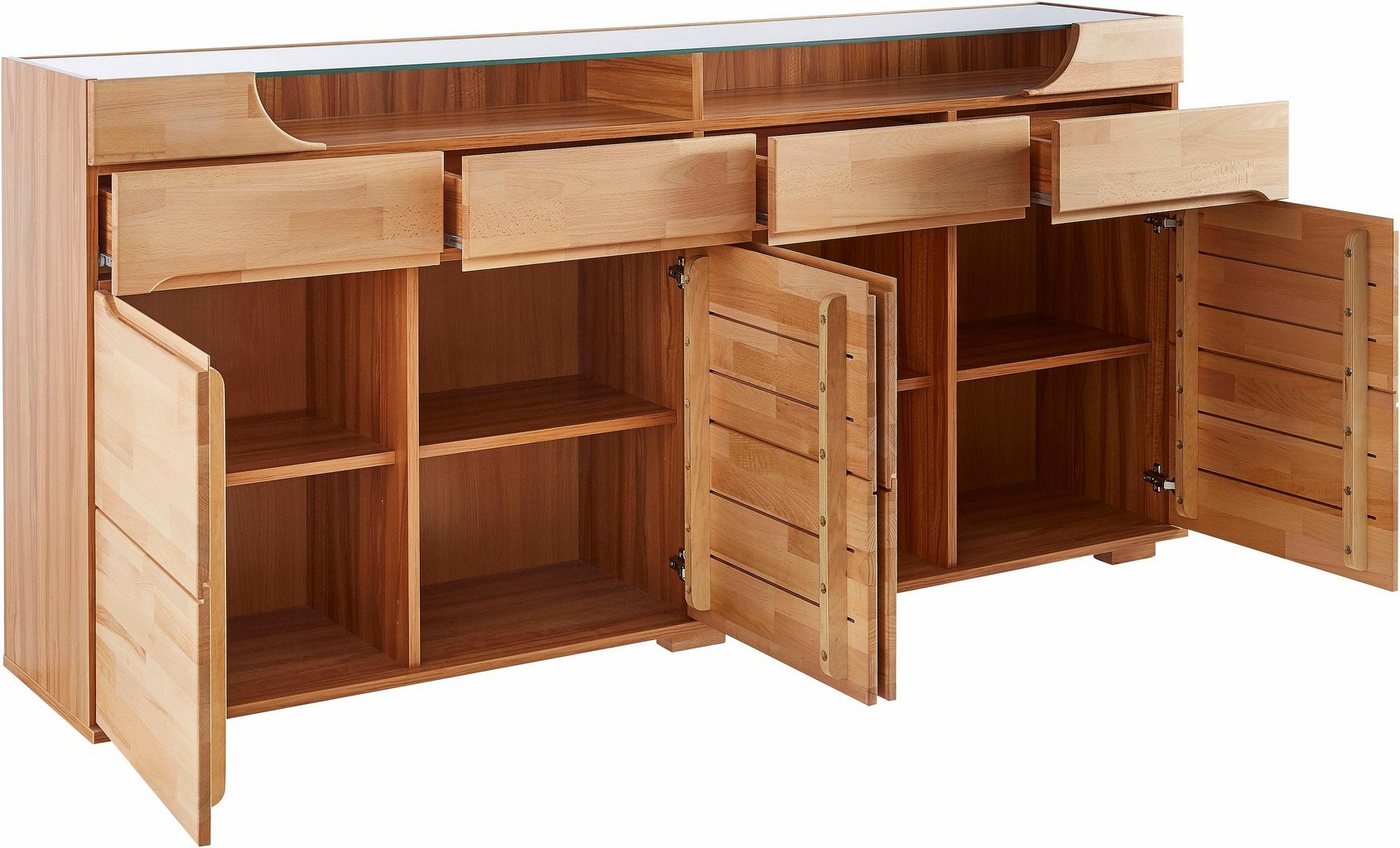 OTTO home Sideboard Vetro,200cm breit,40 cm tief,4 Schubladen Oberplatte aus Glas, Kernbuche massiv, Holzwerkstoff, 4Türen,4 Schubladen, Griffmulden – Bild 5 von 5