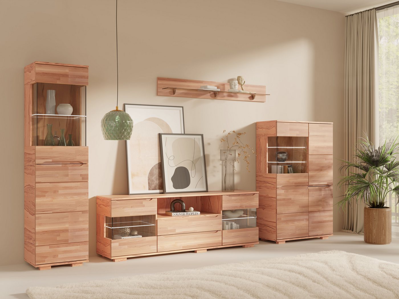 OTTO home Sideboard VETRO Teilmassiv, Fronten Massivholz, Wohnzimmer, Stauraum,Griffmulde, B/T/H:180/40/63cm, 2Schubladen, 4 geschlossene & 2 offene Fächer – Bild 2 von 5